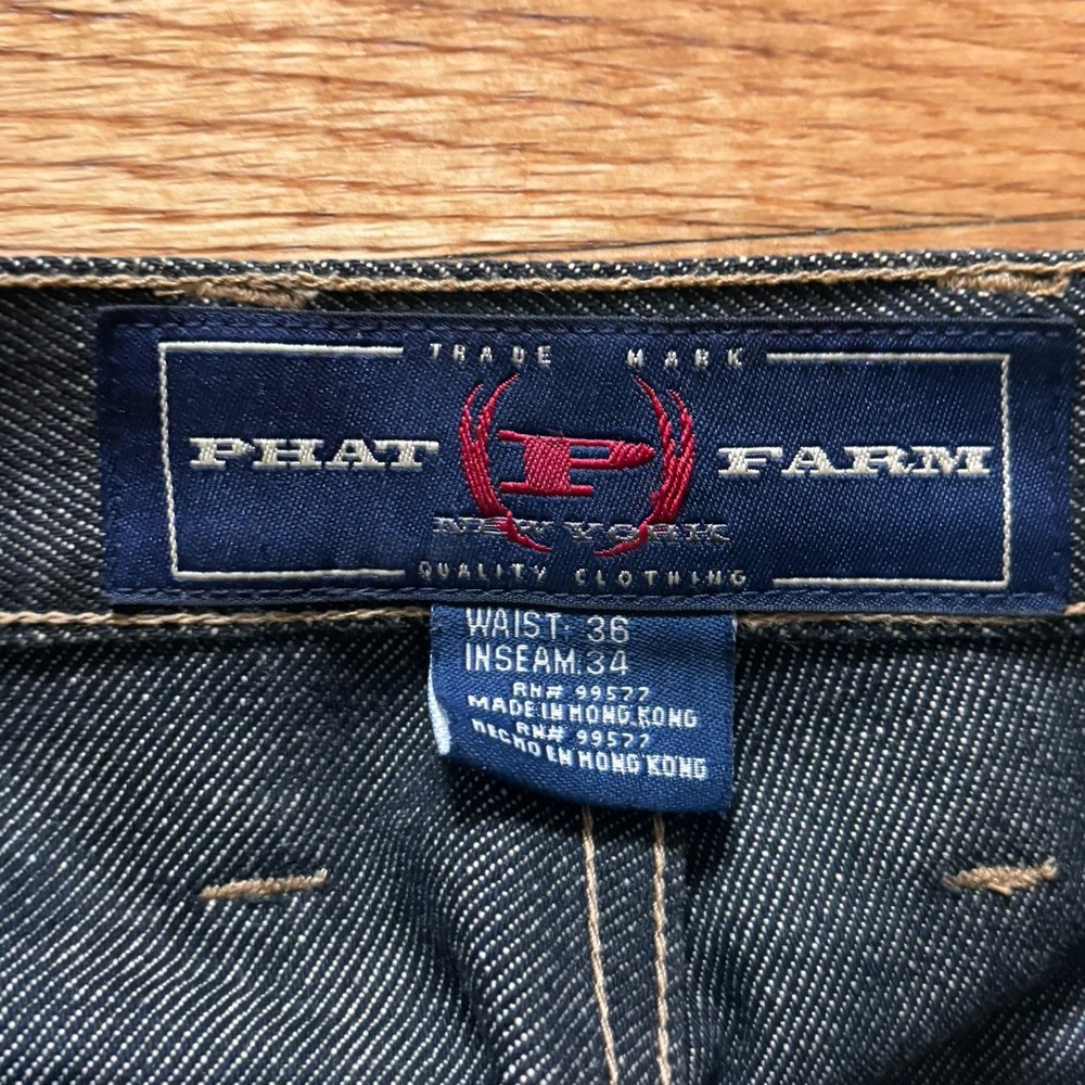 Vintage Phat Farm Black Carpenter Baggy Jeans 36x34 Hip Hop Style Tapered 34x34 - Picture 7 of 10